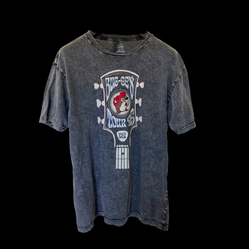 Buc-ee's Tour 25 T-Shirt Gray Acid Wash Guitar Beaver Mens Large L